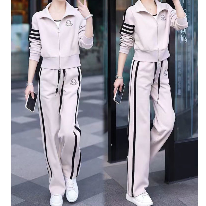 Sportsko odijelo za slobodno vrijeme za žene proljeće i jesen 2023. Novi vesternizirani modni džemper Jakna široke nogavice Hlače 2 dvodijelni set