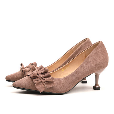 Jesenska moda 2023. Flock Ženske cipele s leptir-čvorovima, šiljate vrhove, 6/9 cm visoke potpetice, ženske uredske cipele na natikače, kaki haljina