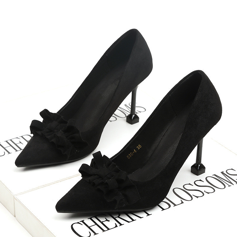 Jesenska moda 2023. Flock Ženske cipele s leptir-čvorovima, šiljate vrhove, 6/9 cm visoke potpetice, ženske uredske cipele na natikače, kaki haljina