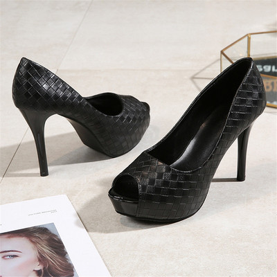 Μόδα καρό μοτίβο μαύρα δερμάτινα γυναικεία παπούτσια 2023 Νέα αδιάβροχη πλατφόρμα Ρηχή σέξι γυναικεία αντλία Γραφείο δεξιώσεων με ψηλοτάκουνα παπούτσια