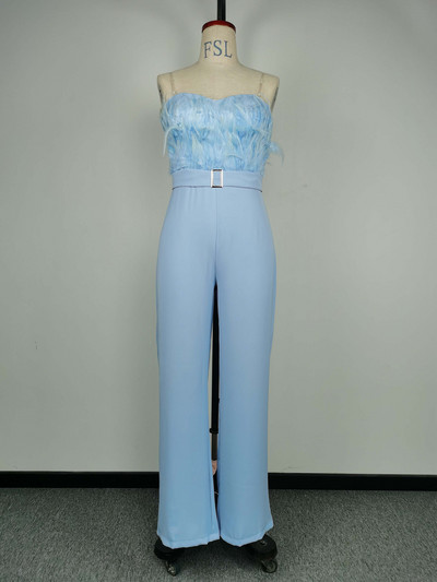 Σέξι ολόσωμες φόρμες γυναικείο στήθος αμάνικο χωρίς πλάτη μονόχρωμο μπλε μόδα Άνοιξη Καλοκαίρι Eladies Κομψή φόρμα για πάρτι Lugentolo