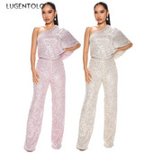 Dámske flitrované sexy overaly s jedným ramenom a bez rukávov, párty, šikmý golier, dáma, jarná jeseň, móda, ležérny dlhý overal