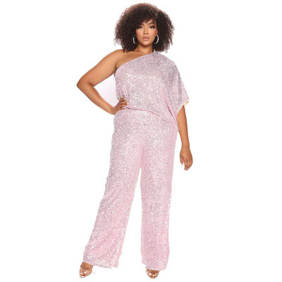 Dámske flitrované sexy overaly s jedným ramenom a bez rukávov, párty, šikmý golier, dáma, jarná jeseň, móda, ležérny dlhý overal