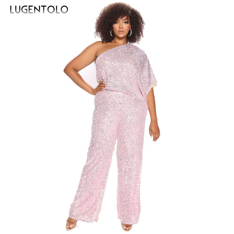 Dámske flitrované sexy overaly s jedným ramenom a bez rukávov, párty, šikmý golier, dáma, jarná jeseň, móda, ležérny dlhý overal