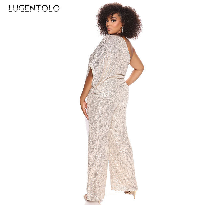 Dámske flitrované sexy overaly s jedným ramenom a bez rukávov, párty, šikmý golier, dáma, jarná jeseň, móda, ležérny dlhý overal