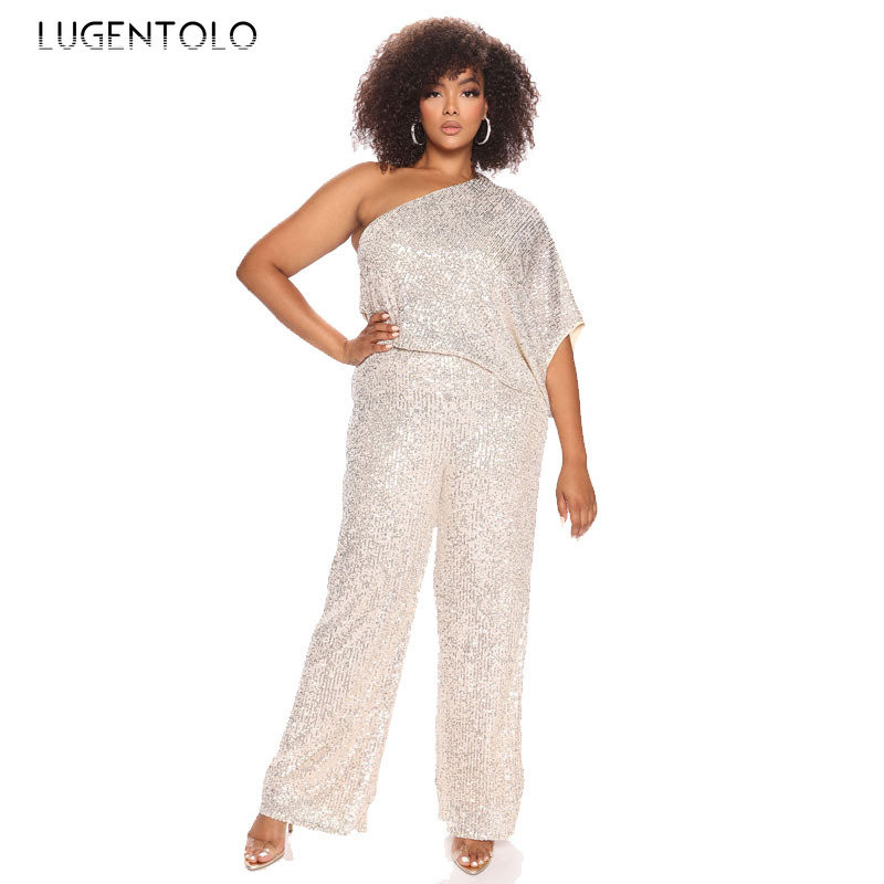 Dámske flitrované sexy overaly s jedným ramenom a bez rukávov, párty, šikmý golier, dáma, jarná jeseň, móda, ležérny dlhý overal