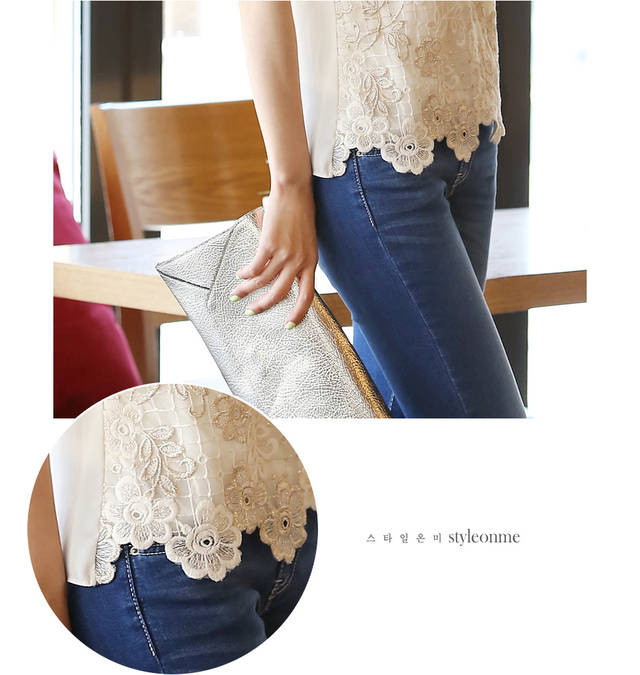 moda Ljeto Nova ponuda Ženska košulja od šifona Čipkani vrh s perlama izvezen o-izrez Ženske bluze Bluza S-XXXL