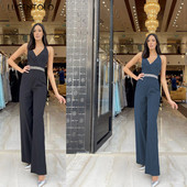 Salopete sexy pentru femei, fără mâneci, cu decolteu în V, solid, subțiri, de vară, pantaloni casual, pantaloni largi