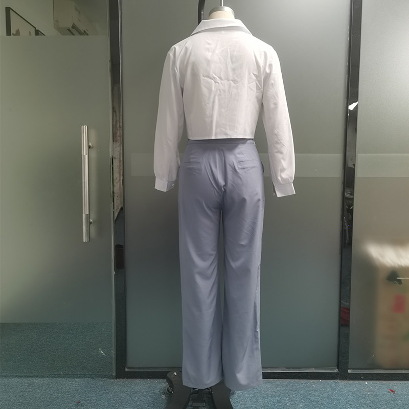 Dámska dvojdielna súprava Wefads, jesenná kancelárska jednoduchá pevná klopa s dlhým rukávom, jednoradové gombíkové tričko s topom, voľné nohavice