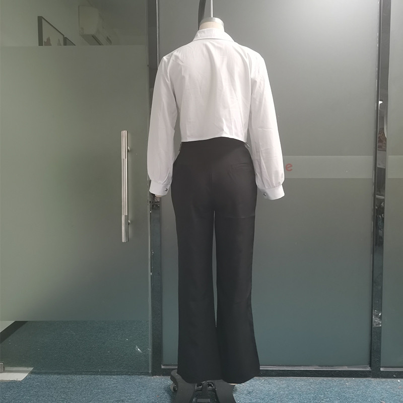 Dámska dvojdielna súprava Wefads, jesenná kancelárska jednoduchá pevná klopa s dlhým rukávom, jednoradové gombíkové tričko s topom, voľné nohavice