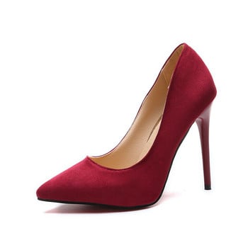 Plus Size 35-44 Concise Flock Παπούτσια Γραφείου Ρηχά Φθινοπωρινά σέξι ψηλοτάκουνα γυναικεία παπούτσια με μυτερή μύτη Μαύρα κόκκινα γυναικεία παπούτσια γάμου