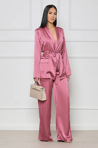 CM.YAYA Ženska modna satenska pidžama komplet proljeće ljeto 2023. INS odijelo s ravnim hlačama i dvodijelna košulja s urezanim ovratnikom