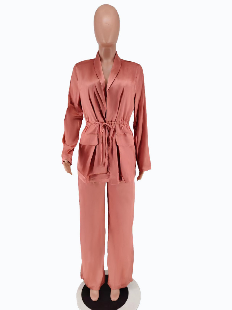 CM.YAYA Ženska modna satenska pidžama komplet proljeće ljeto 2023. INS odijelo s ravnim hlačama i dvodijelna košulja s urezanim ovratnikom