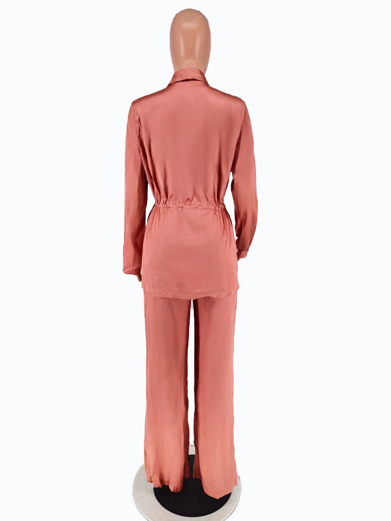 CM.YAYA Ženska modna satenska pidžama komplet proljeće ljeto 2023. INS odijelo s ravnim hlačama i dvodijelna košulja s urezanim ovratnikom