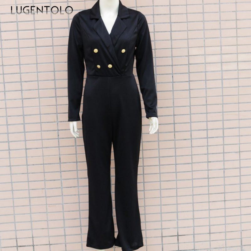 Salopetă de birou pentru femei, cu mânecă lungă, slim, cu rever, de primăvară, de toamnă, elegantă, cu nasturi, la modă, ocazional, cu talie înaltă