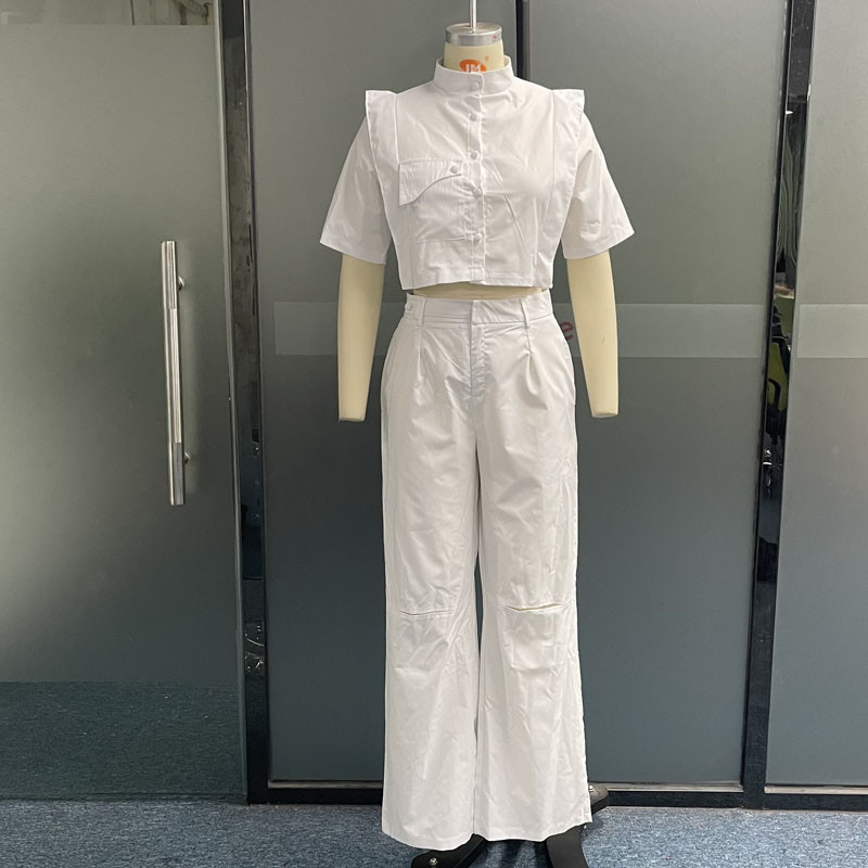 LIYONG ženski dvodijelni set, ljetna moda, jednobojni, okrugli izrez, kratki rukavi, široki top, ležerni s džepovima, kompleti hlača visoke ulične odjeće