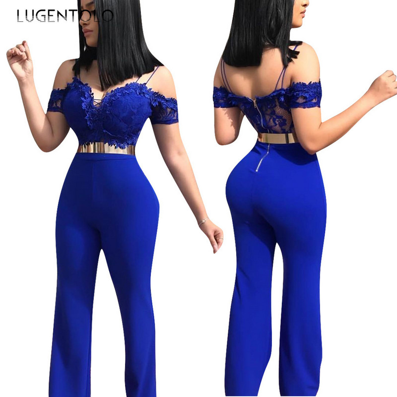 Dámsky úzky overal s krátkym rukávom, ležérny, špagetový ramienok, módny, sexy, čipkovaný, nočný klub, dámsky overal s aplikáciou, Lugentolo