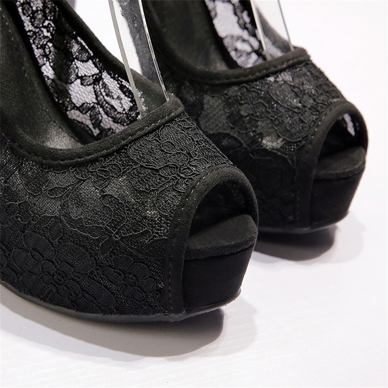 Nové platformové sexi čipkované dámske lodičky s otvorenou špičkou, biele ružové, módne krištáľové pracky, vysoký podpätok 12 cm, svadobné topánky pre ženy 2023