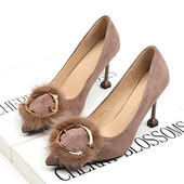 2023. Korejske modne cipele s plitkim visokim potpeticama s metalnom kopčom za žene 2023., ženske uredske cipele sa šiljatim prstima, visoke potpetice 6/9 cm, jednobojne ženske uredske cipele