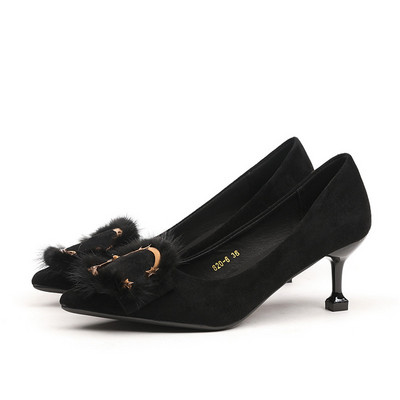 2023. Korejske modne cipele s plitkim visokim potpeticama s metalnom kopčom za žene 2023., ženske uredske cipele sa šiljatim prstima, visoke potpetice 6/9 cm, jednobojne ženske uredske cipele