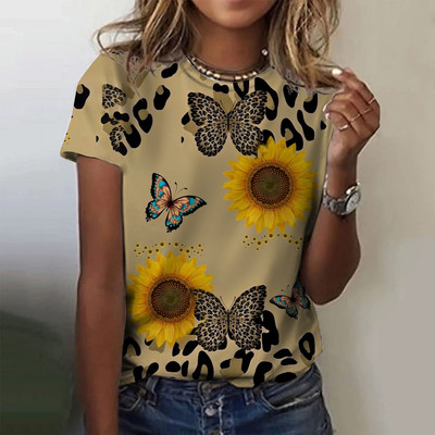 Tricou de damă la modă de vară tricouri cu mânecă scurtă Topuri cu imprimeu floral 3D cu gâtul O tricou casual pentru haine Y2k cu flori de trandafir pentru femei