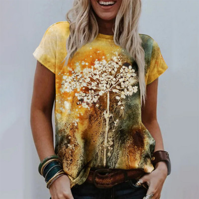 Dámske tričko, letné módne krátke rukávy, 3D kvetinová potlač, O-výstrih, ležérne tričko pre ženy, oblečenie Y2k, plus veľkosti, tričká