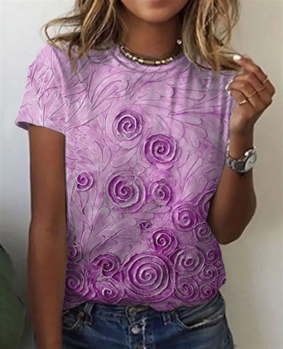 Dámske tričko, letné módne krátke rukávy, 3D kvetinová potlač, O-výstrih, ležérne tričko pre ženy, oblečenie Y2k, plus veľkosti, tričká