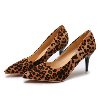 Плюс размер 34-44 Плитки секси леопардови дамски офис обувки Есенни обувки с висок ток 8 см Елегантни дамски едноцветни рокли с обувки с остри пръсти