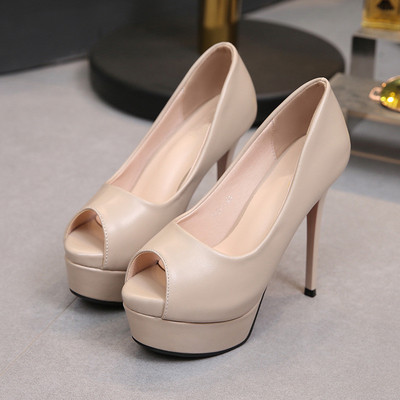 Minkštos odinės moteriškos OL biuro batai rudeniniai glaustai „peep Toe“ platforma, itin aukšti kulniukai, 14 cm, suknelė, batai vakarėliui, sekli, moteriški pompos
