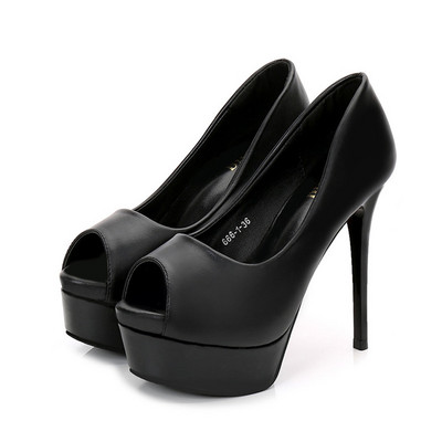 Μαλακό δέρμα Γυναικεία OL Παπούτσια Γραφείου Φθινοπωρινή Συνοπτική Πλατφόρμα Peep Toe Σούπερ ψηλά τακούνια φόρεμα 14 εκ. Παπούτσια Party Shallow Women Pumps