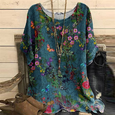 Tricou de modă pentru femei, cu decolteu O, cu mânecă scurtă, tricou cu imprimeu cu flori 3d, tricou supradimensionat pentru femei, Harajuku, pulover pentru femei