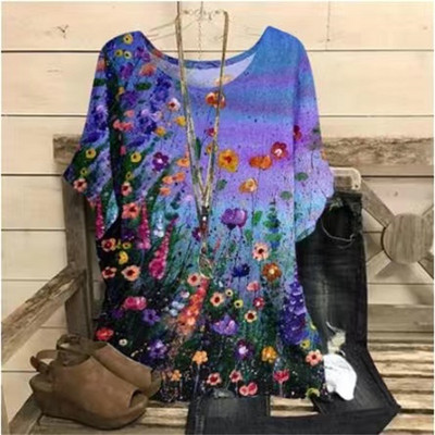 Tricou de modă pentru femei, cu decolteu O, cu mânecă scurtă, tricou cu imprimeu cu flori 3d, tricou supradimensionat pentru femei, Harajuku, pulover pentru femei