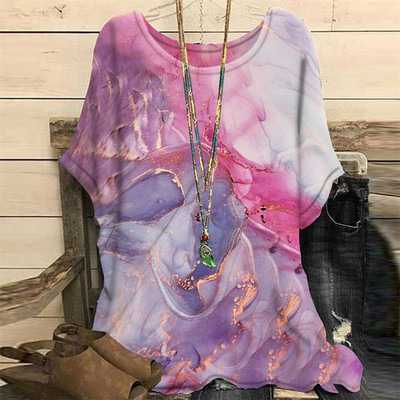 Tricou de modă pentru femei, cu decolteu O, cu mânecă scurtă, tricou cu imprimeu cu flori 3d, tricou supradimensionat pentru femei, Harajuku, pulover pentru femei