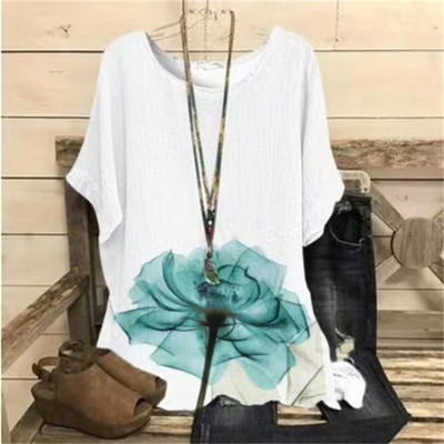 Tricou de modă pentru femei, cu decolteu O, cu mânecă scurtă, tricou cu imprimeu cu flori 3d, tricou supradimensionat pentru femei, Harajuku, pulover pentru femei