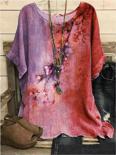 Tricou de modă pentru femei, cu decolteu O, cu mânecă scurtă, tricou cu imprimeu cu flori 3d, tricou supradimensionat pentru femei, Harajuku, pulover pentru femei