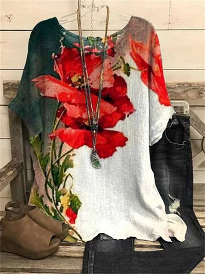 Tricou de modă pentru femei, cu decolteu O, cu mânecă scurtă, tricou cu imprimeu cu flori 3d, tricou supradimensionat pentru femei, Harajuku, pulover pentru femei