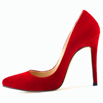 Меки флок плитки модни обувки на висок ток, дамски помпи, есенни дамски обувки с остри пръсти, лилаво, червено, стилет, дамски парти обувки за булка