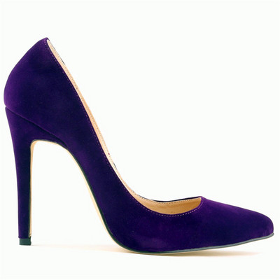 Mäkké flock plytké módne vysoké podpätky topánky dámske lodičky jesenné špicaté špičky dámske pracovné fialové červené ihličkové topánky pre nevestu párty