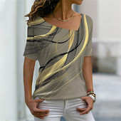 Naiste 3D lillemustriga T-särk Ebaregulaarse V-kaelusega disainiga Y2k Moesuund Suvine lühikeste varrukatega seksikad kaelusega T-särgid 2023