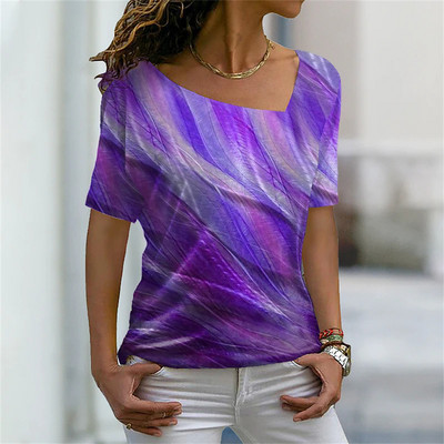 Naiste 3D lillemustriga T-särk Ebaregulaarse V-kaelusega disainiga Y2k Moesuund Suvine lühikeste varrukatega seksikad kaelusega T-särgid 2023