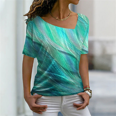 Naiste 3D lillemustriga T-särk Ebaregulaarse V-kaelusega disainiga Y2k Moesuund Suvine lühikeste varrukatega seksikad kaelusega T-särgid 2023