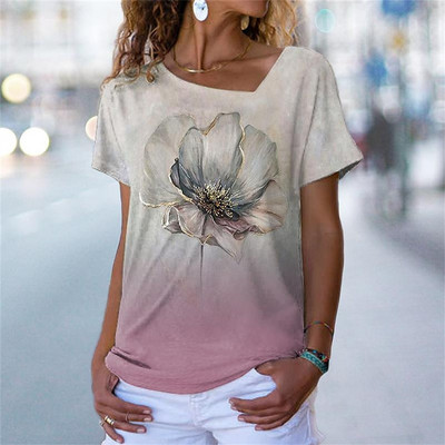 Naiste 3D lillemustriga T-särk Ebaregulaarse V-kaelusega disainiga Y2k Moesuund Suvine lühikeste varrukatega seksikad kaelusega T-särgid 2023