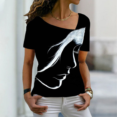 Naiste 3D lillemustriga T-särk Ebaregulaarse V-kaelusega disainiga Y2k Moesuund Suvine lühikeste varrukatega seksikad kaelusega T-särgid 2023