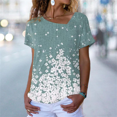 Naiste 3D lillemustriga T-särk Ebaregulaarse V-kaelusega disainiga Y2k Moesuund Suvine lühikeste varrukatega seksikad kaelusega T-särgid 2023