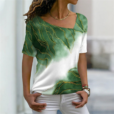 Naiste 3D lillemustriga T-särk Ebaregulaarse V-kaelusega disainiga Y2k Moesuund Suvine lühikeste varrukatega seksikad kaelusega T-särgid 2023