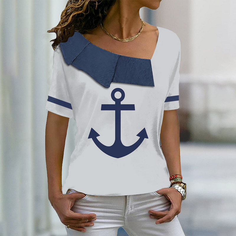 Naiste 3D lillemustriga T-särk Ebaregulaarse V-kaelusega disainiga Y2k Moesuund Suvine lühikeste varrukatega seksikad kaelusega T-särgid 2023