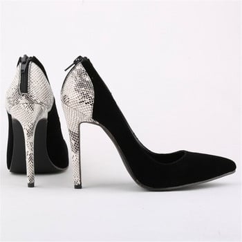 Sexy Snake Print Heel Patchwork Flock Παπούτσια Γυναικεία Pumps Μυτερά Φθινοπωρινά ψηλοτάκουνα φερμουάρ πίσω Μόδα Γυναικεία παπούτσια για πάρτι