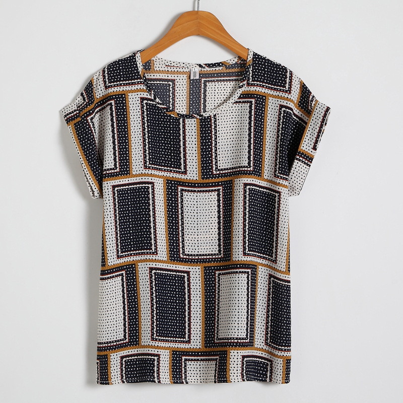 Ležerna ženska bluza od šifona Ženska karirana kratka majica s krilima šišmiša kratkih rukava Ljetne majice velikih veličina