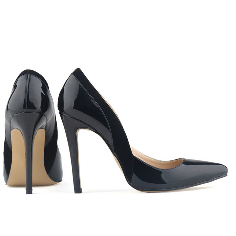 Moda din piele lacuita pantofi patchwork femei cu vârf ascuțit de lucru cu tocuri înalte pantofi negru roșu dame pantofi de mireasă puțin adânci rochie