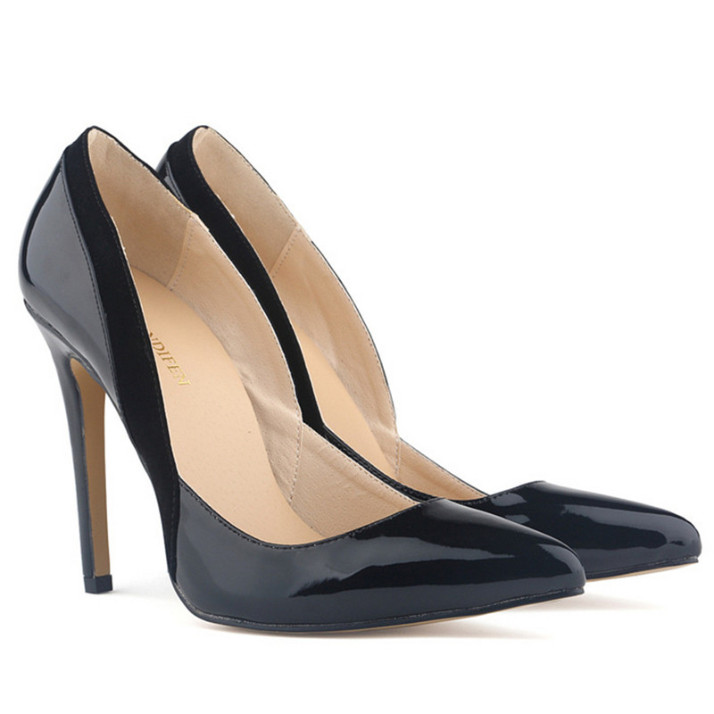 Moda din piele lacuita pantofi patchwork femei cu vârf ascuțit de lucru cu tocuri înalte pantofi negru roșu dame pantofi de mireasă puțin adânci rochie